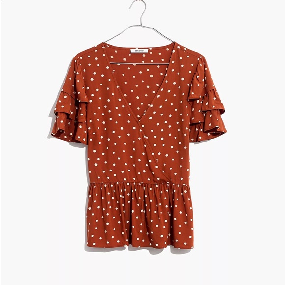 Madewell Tiered-Sleeve Peplum Top in Inkspot Dot - Picture 3 of 8